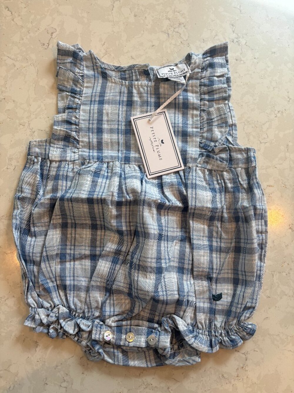 NWT Petite Plume Seafarer Tartan Ruffled Romper 12/18 mos